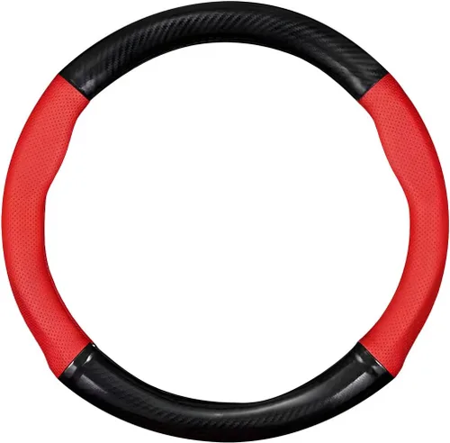 Vista 7 de Funda transpirable para volante de automóvil, fibra de carbono, resistente al desgaste, protector de volante en forma de D para un agarre cómodo