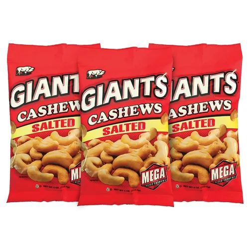 Vista 8 de GIANTS Big Easy Anacardos tostados, ligeramente salados, paquetes individuales, bolsas de aperitivos, barbacoa ahumada y vinagre, tostado en seco
