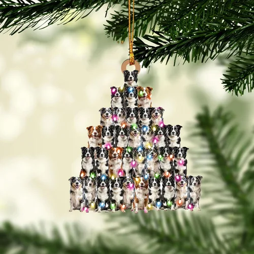 Vista 5 de Talataca Border Collie - Corona de sombrero de Navidad, para amantes de los perros, árbol de Navidad plano 2D, adorno de madera, decoración colgante