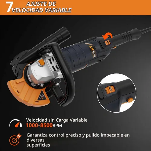 Vista 2 de MAXXT - Molinillo de hormigón de 1500 W, juego de amoladora angular de 5 pulgadas, 1000-8500 RPM, 7 ajustes de velocidad, lijadora de hormigón