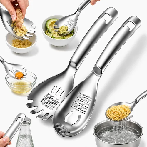 Vista 8 de Cuchara ranurada de cocina multifunción de acero inoxidable 5 en 1 plateado A