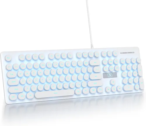 Vista 10 de surmen Bonito teclado silencioso con cable retro con cable, teclados suaves de tamaño completo con bloc de números, teclas redondas, USB Beige