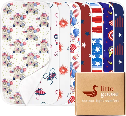 Vista 13 de Premium Waterproof Baby Burp Cloths 8 Pack, Extra Large 13" x 26" Soft Absorbent Burping Cloths for Newborn Infant, Patriotic 4th of July Baby