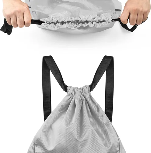 Vista 3 de HexinYigjly Bolsa de mochila con cordón, Cinch Mochila Bolsas, Sport Sack Draw String Bag Bulk, Gym Sackpack String Bag, Gris, Bolsa con cordón