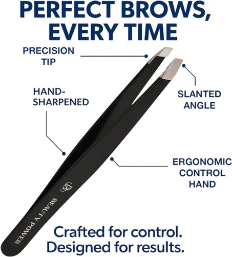 Vista 2 de Beauty Power Pinzas inclinadas de precisión profesional para mujeres, pinzas para hombres y mujeres, pinzas para cejas para cabello encarnado