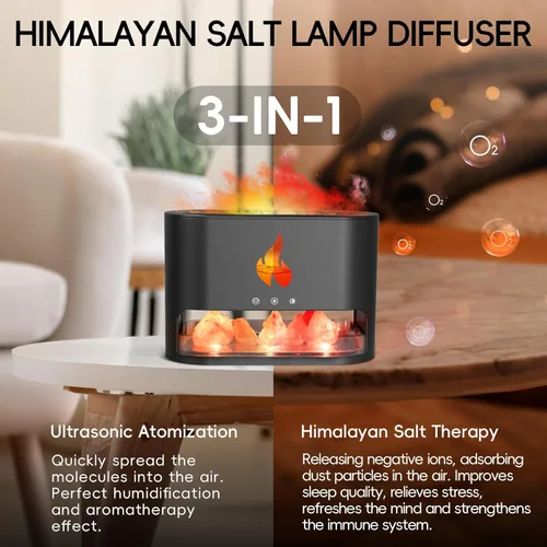 Vista 5 de Yaledi Difusor de Llama de Chimenea, Lámpara de Sal del Himalaya de 250ml de Aceites Esenciales para Aromaterapia, Humidificador Ultrasónico