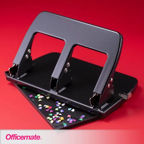 Vista 3 de Officemate Perforadora de 3 agujeros, servicio mediano, capacidad de 30 hojas, asas ergonómicas, guía de papel ajustable, base de metal duradera