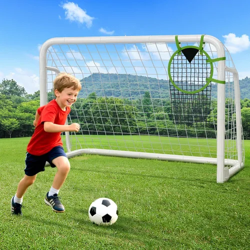 Vista 13 de NAIZEA Porterías de fútbol – 24x8/21x7/18x7/12x6/16x7/10x6/8x6/6x4 pies para patio trasero – Portería de fútbol de metal para jóvenes adultos