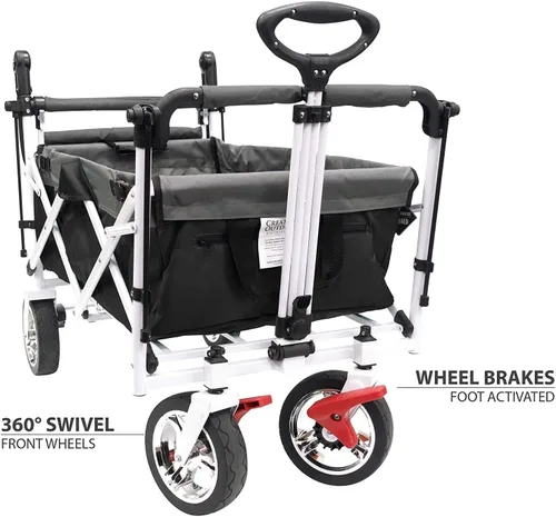 Vista 5 de Creative Outdoor Push Pull - Carro plegable para carga Playa Parque Jardín Deportes y Camping Negro con dosel