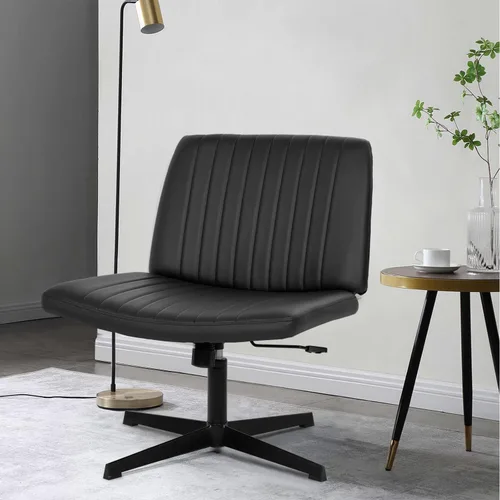 Vista 7 de Silla cruzada sin brazos, silla de oficina con patas cruzadas, cómoda silla de tocador con respaldo, silla de escritorio giratoria ancha ajustable