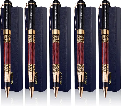 Vista 8 de Ancolo Plumas estilográficas personalizadas, punta mediana, juego de 5 unidades con caja de regalo para bolígrafo, bonito regalo de recuerdo, Plumas