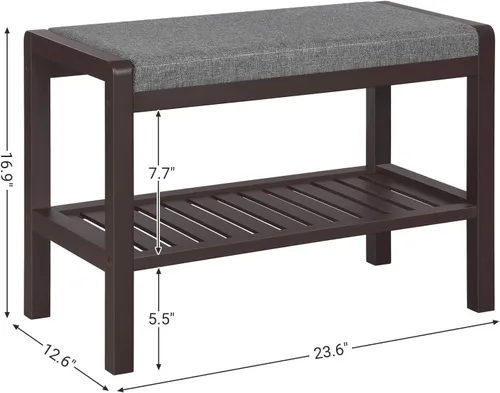 Vista 3 de SONGMICS Zapatero con asiento acolchado tapizado, estante de almacenamiento, organizador de zapatos, soporta hasta 350 libras, ideal para entrada