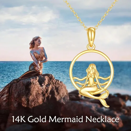 Vista 5 de KECHO Collar de sirena de oro macizo de 14 quilates, joyería con colgante de océano para niñas, mujeres, hija, Oro, No es una piedra preciosa