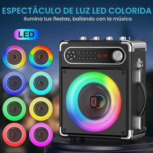 Vista 9 de JYX - Máquina de karaoke con dos micrófonos inalámbricos, altavoz Bluetooth portátil con ajuste de graves/agudos, sistema de PA con control remoto