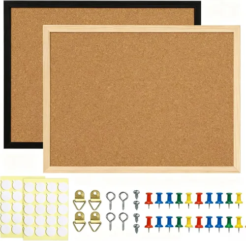 Vista 8 de 2 piezas tableros de corcho, tablero de anuncios de 17.7''x13.3'', tableros de corcho con marco negro para pared, tablero de corcho pequeño