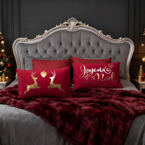 Vista 5 de KINGROSE Funda de almohada decorativa de papel de aluminio dorado, funda de cojín de terciopelo con copos de nieve para Navidad, dormitorio, sofá