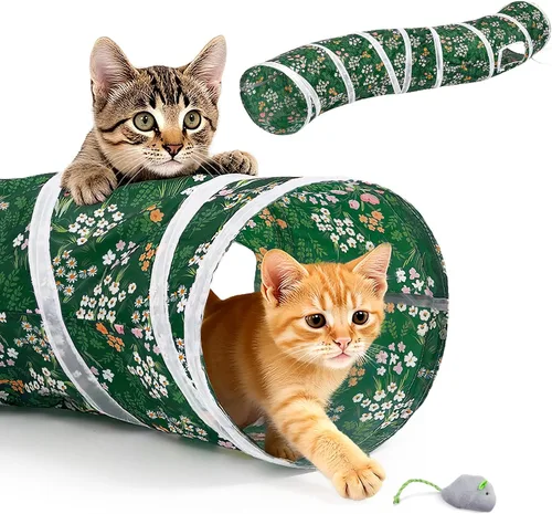 Vista 17 de Glittme Túnel para gatos, túneles para gatos de interior, cueva de gatos en forma de S con juguetes para gatos, tubos plegables para gatos y túneles