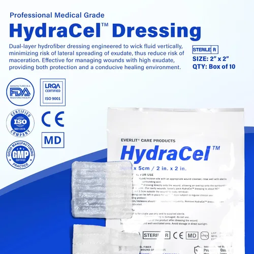 Vista 3 de EVERLIT HydraCel Apósito Hidrofibra estéril de doble capa con costuras Almohadilla avanzada extra absorbente para el manejo de heridas