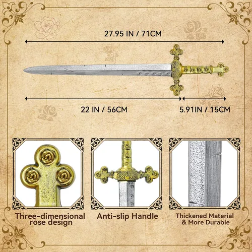Vista 2 de Crusader Knight - Espada de juguete, espada de plástico de 27.5 pulgadas, accesorios de disfraz de guerrero medieval para Halloween, cosplay, LARP