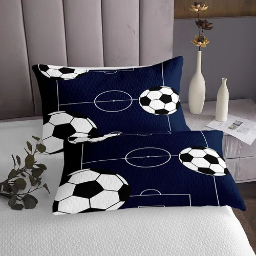 Vista 4 de Castle Fairy Football Bedspread Twin Size Bedding for Kids Teens Bedroom Kids Soccer Sports Theme Decor Coverlet Set Dark Blue Ball Gaming Quilt Set