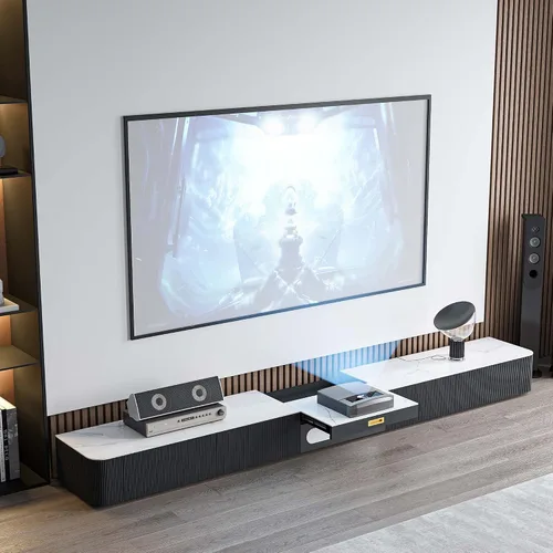 Vista 10 de POVISON Moderno soporte de TV para proyector, centro de entretenimiento de piedra sinterizada con almacenamiento para sala de estar, dormitorio