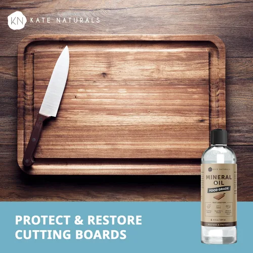 Vista 5 de Kate Naturals Aceite mineral para tabla de cortar madera, bloque de carnicero y cuchillo. Aceite mineral de grado alimenticio para tabla de cortar