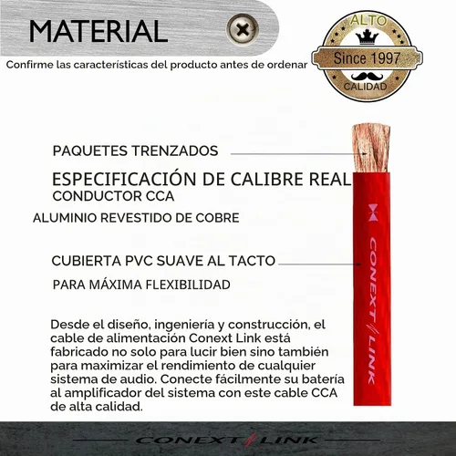Vista 2 de Cable de alimentación de batería de amplificador de coche de 5 pies 4 GA calibre AWG Cable de tierra CCA rojo escarcha