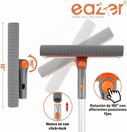 Vista 2 de Eazer Herramienta profesional de limpieza de ventanas de 46 pulgadas, escobilla giratoria 2 en 1 para kit de limpieza de ventanas, kit