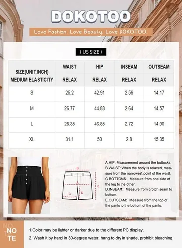 Vista 6 de Dokotoo Womens Casual Summer Smocked Elastic Waist Comfy Button Detail Beach Shorts