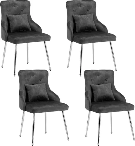 Vista 18 de Sillas de comedor de terciopelo, sillas de acento tapizadas de terciopelo, silla de cocina con patas de metal y almohada lumbar para comedor, sala