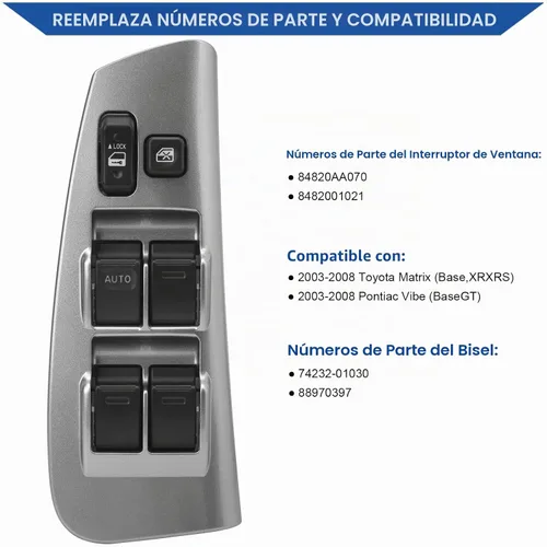 Vista 2 de Boteo de interruptor de ventana eléctrica Obaee y panel de interruptor de puerta, compatible con 2003 2004 2005 2006 2007 2008 Toyota Matrix