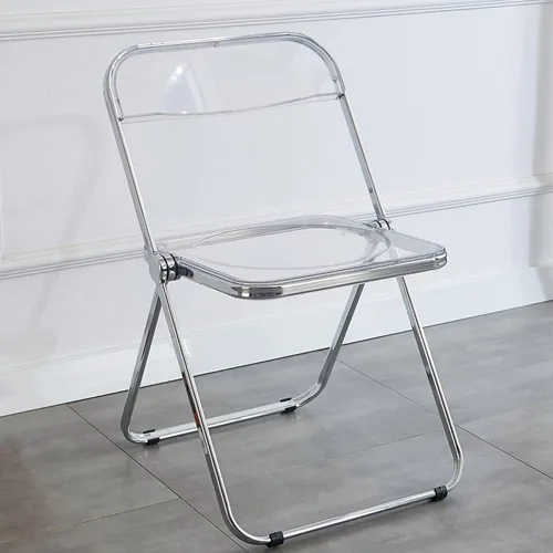Vista 10 de KAIHAOWIN Silla plegable de acrílico moderna de lujo, silla plegable apilable de cristal fantasma, asiento de sala de estar de plástico de Negro