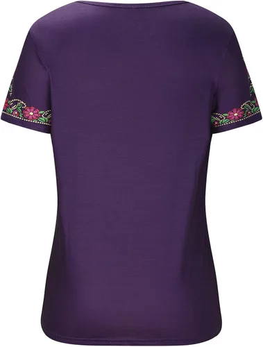 Vista 4 de Camiseta estampada con bordado mexicano para mujer, sexy, cuello en V, estilo casual, holgada, de manga corta