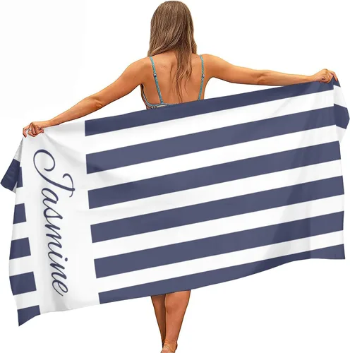 Vista 24 de Toallas de playa personalizadas para niños y adultos, toallas de playa a rayas personalizadas con nombre, toallas de microfibra sin arena