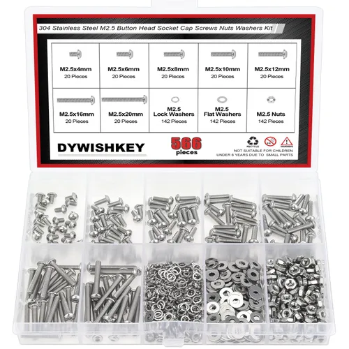 Vista 29 de DYWISHKEY - Juego de 566 piezas M2x 4/6/8/10/12/16/20mm tornillos de cabeza de botón, kit de tuercas y arandelas, tornillos M2, acero inoxidable 304