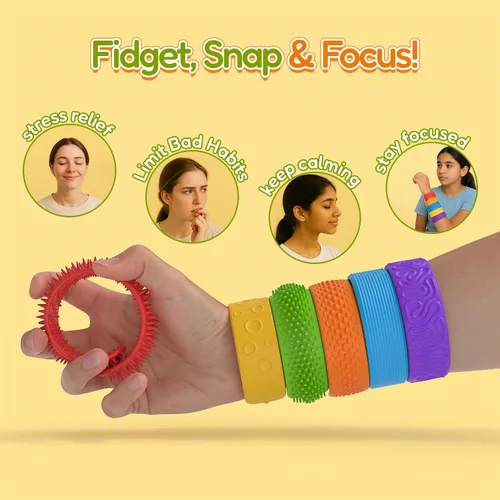 Vista 5 de Paquete de 6 juguetes sensoriales para ansiedad, pulseras de silicona texturizada, juguetes sensoriales para niños, herramienta calmante