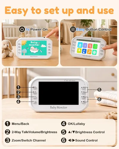 Vista 4 de 1080P Baby Monitor with 2 Cameras: HD Day & Night See 2 Kids' Faces Clearly