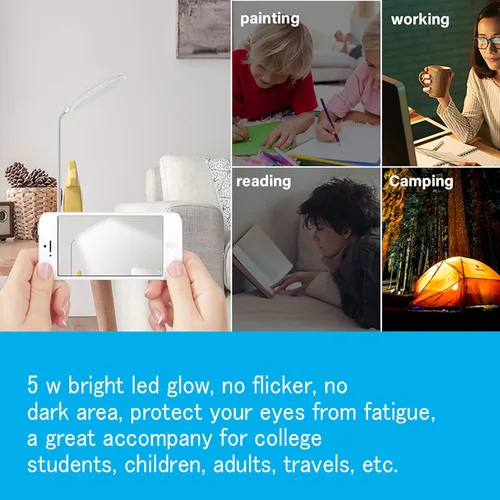 Vista 6 de Deeplite - Lámpara de escritorio LED con cuello de ganso flexible de 3 niveles de brillo, lámpara de mesa operada por batería de 5 W, control