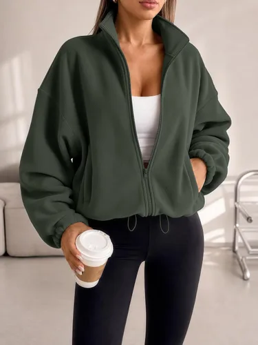 Vista 3 de AUTOMET Chaquetas de forro polar con cremallera para mujer, sudaderas Verde Armada (ArmyGreen)
