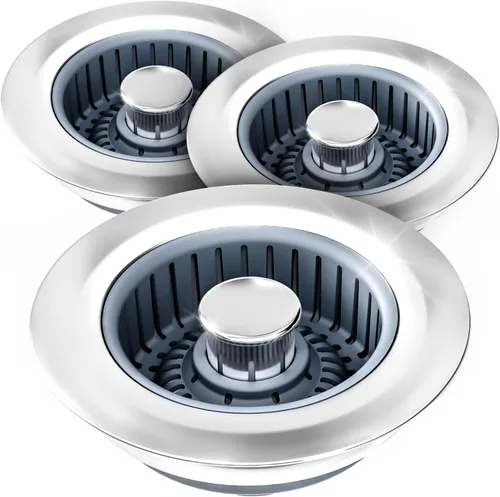 Vista 12 de zaa Colador de drenaje para fregadero, tapón 3 en 1 para fregadero de cocina, tapón de drenaje de cocina de acero inoxidable y cubierta con colador