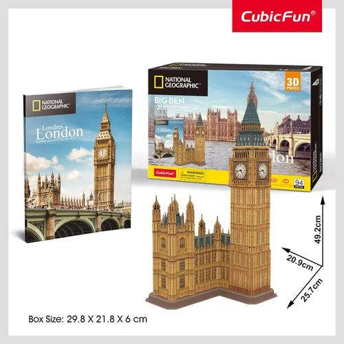 Vista 4 de Cubicfun National Geographic 3D London Puzzles Britain Architecture Model Kits de juguetes para adultos y niños, The Big Ben, con un folleto, Ds0992H