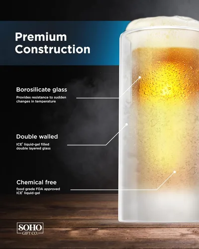 Vista 2 de GALVANOX Taza de cerveza divertida de regalo para hombres, taza de cerveza con asa, vaso aislado para congelador con pared de hielo de gel líquido