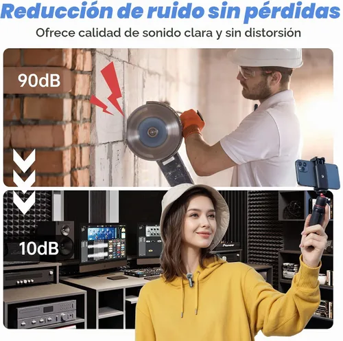 Vista 6 de Micrófono Lavalier inalámbrico para iPhone, mini micrófono con pantalla LED, Plug and Play, reducción de ruido, micrófono de teléfono para grabación