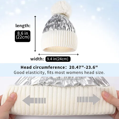 Vista 4 de Muryobao Gorro de invierno para mujer con forro polar brillante metálico con puños con diseño de calavera
