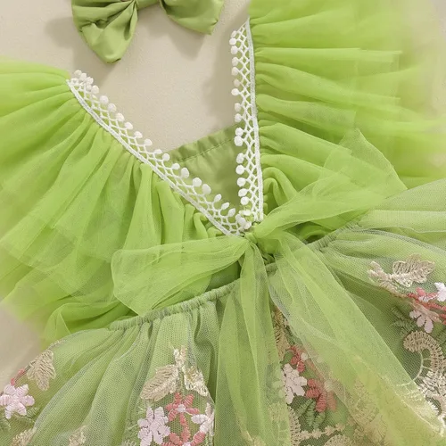 Vista 6 de Ursobutegl Mameluco de princesa para bebé recién nacida, vestido de malla bordado, elegante, tutú con falda, overol para cumpleaños