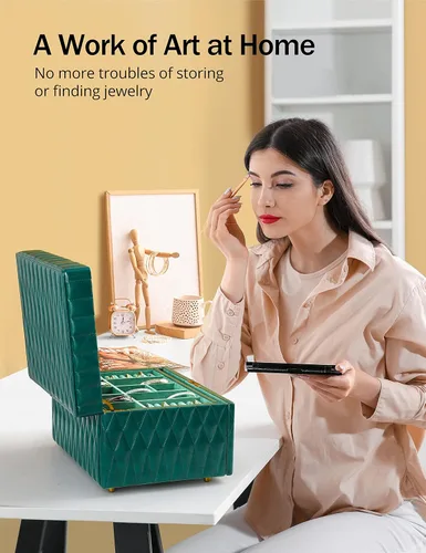 Vista 6 de Jentlewoman Joyero organizador de joyas de 3 niveles y caja de almacenamiento caja de almacenamiento con cerradura para anillos collares aretes
