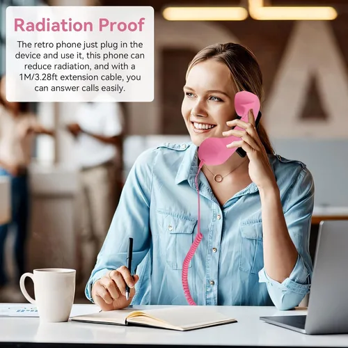 Vista 5 de Auricular de teléfono para teléfono celular, teléfono retro rosa con conector de 0.138 in, receptor de teléfono móvil, auriculares antiguos