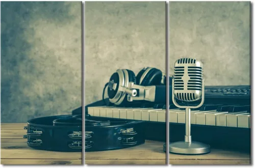 Vista 20 de TUMOVO Arte de pared de estilo retro, grupo de dispositivos electrónicos antiguos de radio, pinturas de imágenes, 3 piezas, lienzo, decoración