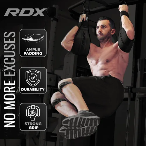 Vista 4 de RDX Correas AB para colgar en la barra de dominadas (par), cuero Maya Hide, construcción muscular abdominal, eslingas acolchadas de soporte