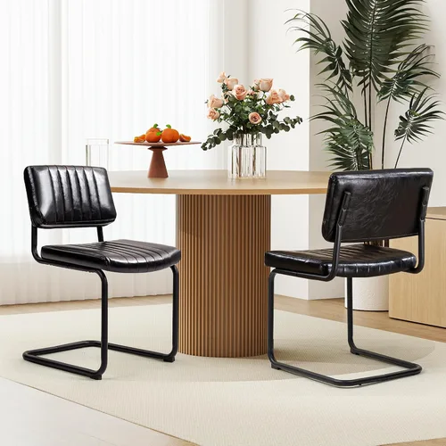 Vista 7 de Juego de 2 sillas de comedor voladizas, sillas de comedor modernas de mediados de siglo con patas de metal negro, sillas de cocina tapizadas
